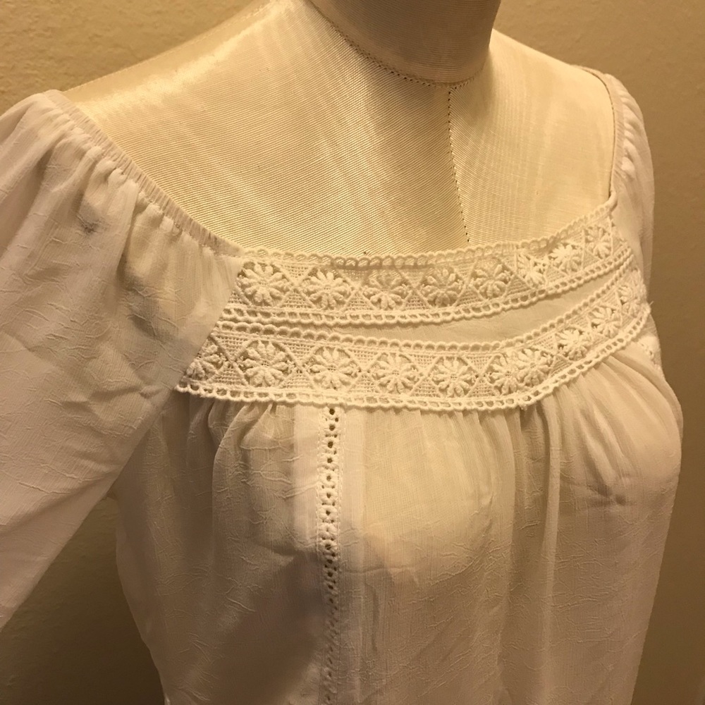 Gauzy White Peasant Dress with Lace Detail